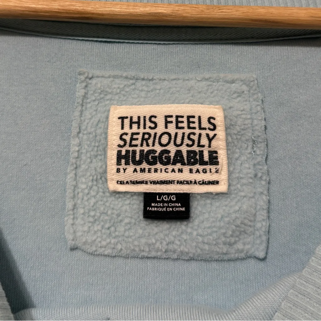 American Eagle Huggable Oversized Light Blue Sweatshirt Size Large Fleece - Image 3