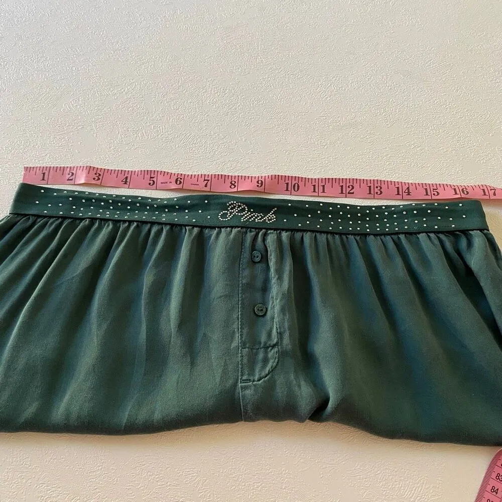 Victoria’s Secret PINK Satin Pajama Shorts Green XL | Rhinestone Logo - Image 5