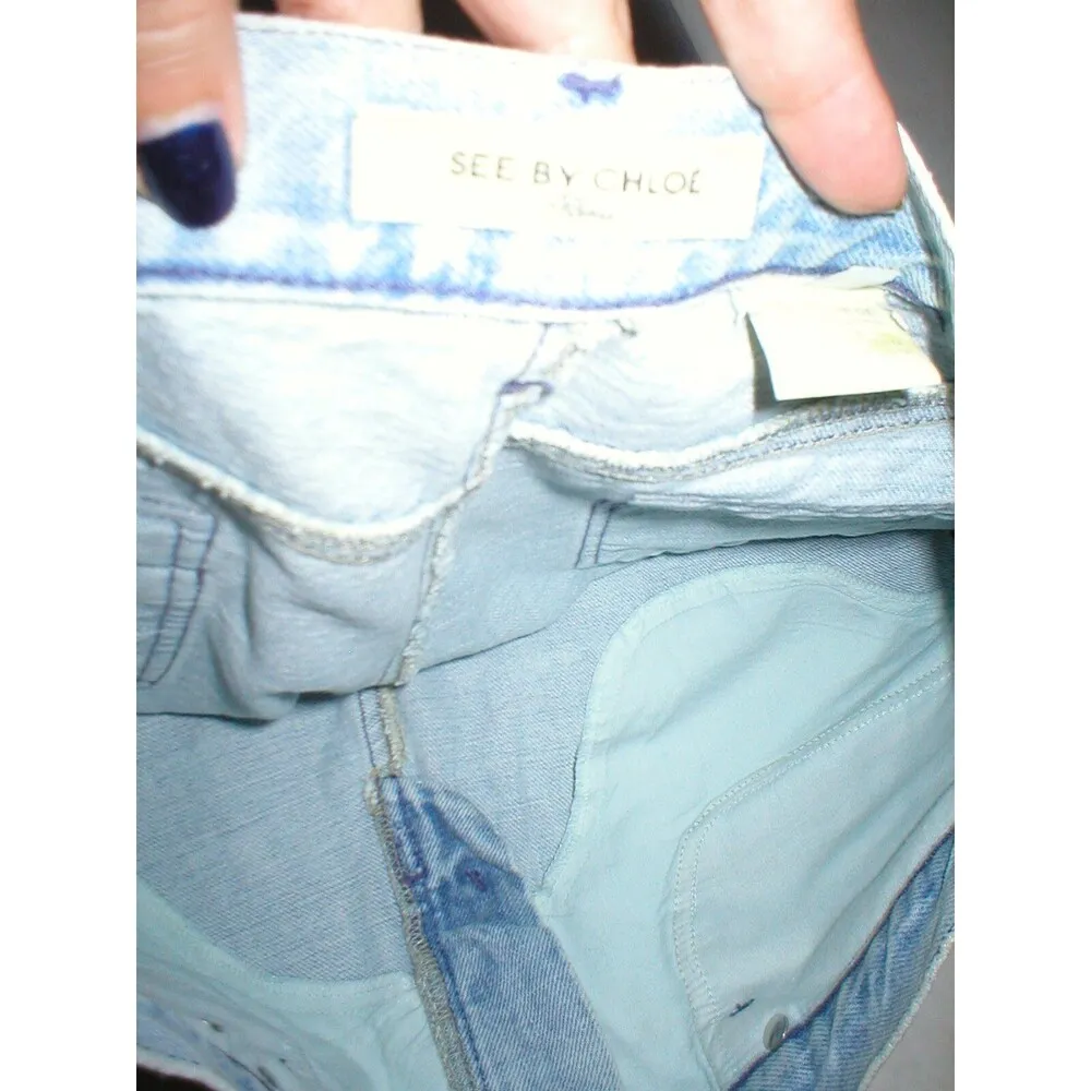 New Womens NWT Designer See by Chloe Jeans 29 Flare Jeans Paris Destroyed Light - Image 9