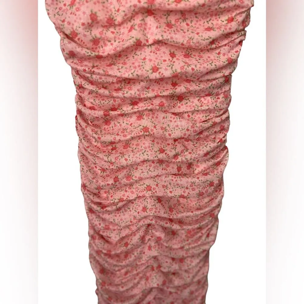 Likely Revolve Tash Pink Floral One Shoulder Sleeveless Ruched Midi Dress Size 4 - Image 6