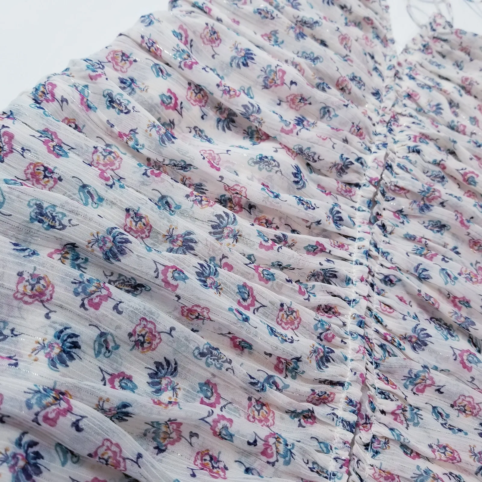 ZARA Floral Halter Neck Dress Ruffle Metallic Strips Mini Floral Dress - Image 10