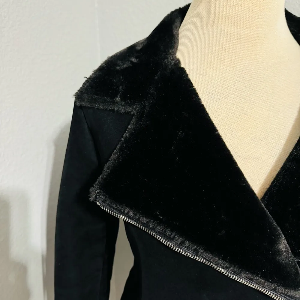 Missguided Women Black Faux Fur‎ Lined Aviator Pilot Cozy Winter Jacket Size 2 - Image 3