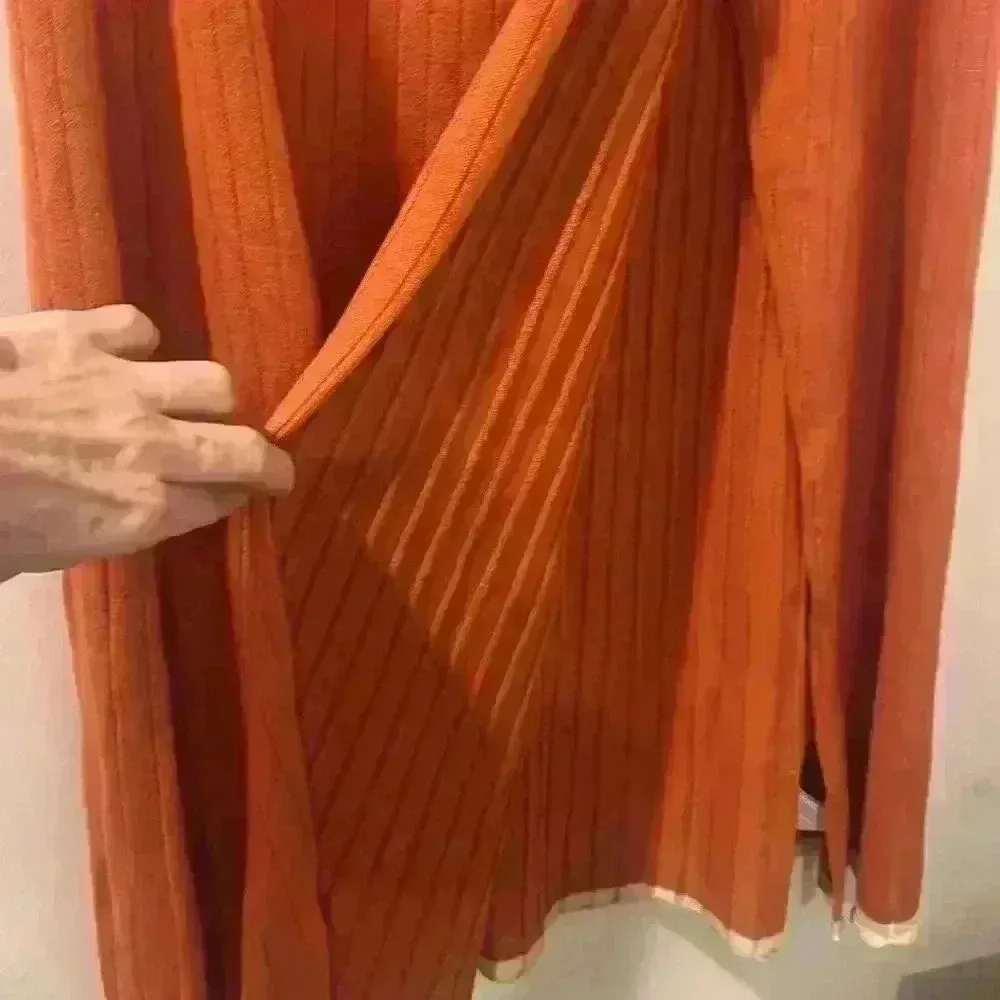 Mon Renn Bask Knit Midi Skirt Terracotta Pumpkin Orange Faux Wrap Size XL - Image 4