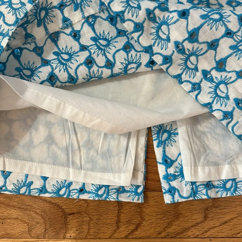 Talbots White & Turquoise Blue Floral Embroidered Pencil Skirt Sz 12 - Image 6