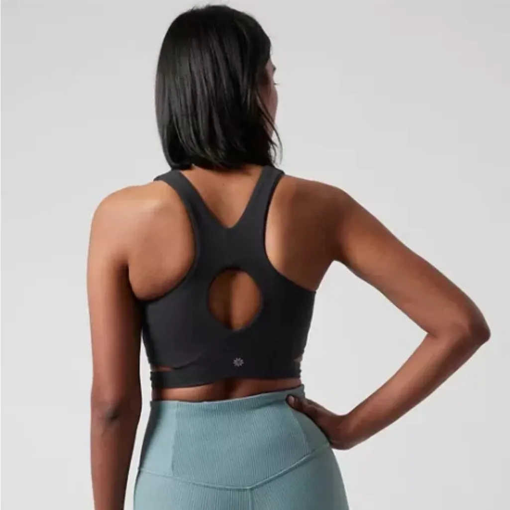 Athleta Conscious Cut Out Crop Top Sports Bra Sz XS Black - Image 4