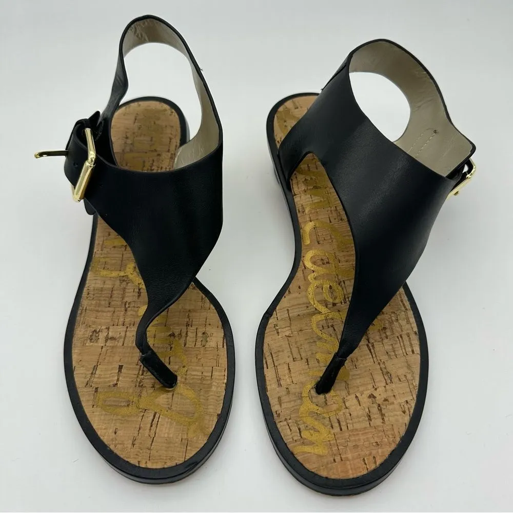 Sam Edelman Tallulah Thong Sandals Women’s 8 Black Leather Block Heel Buckle - Image 2