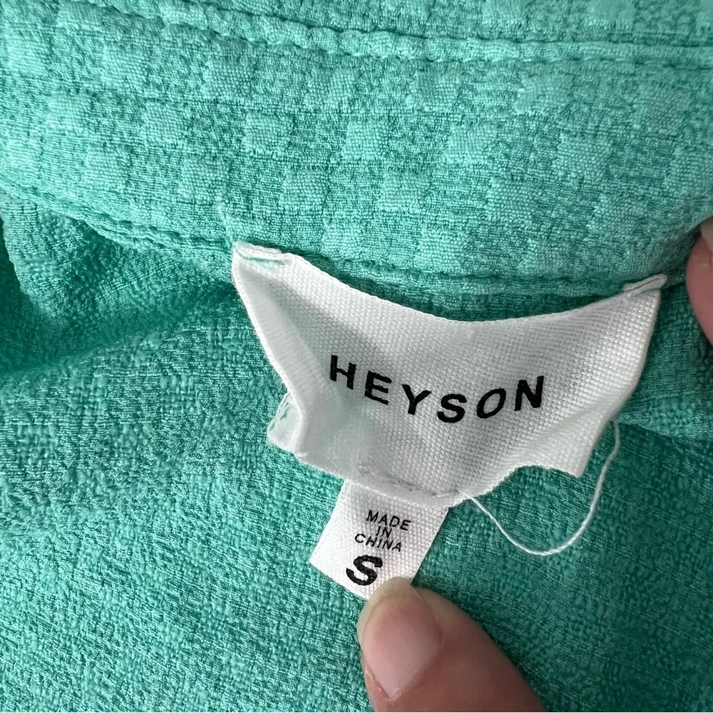 Heyson Teal Textured Woven Tiered Ruffle Flare Button Down Dress Green - Image 3