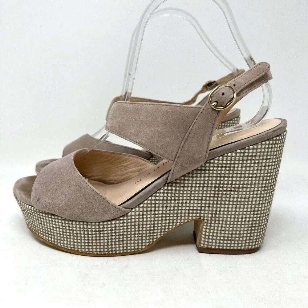 Sacha‎ London Suede Leather Beige Wedge Platform Shoes Sandals Women’s Size 8.5 Tan - Image 3