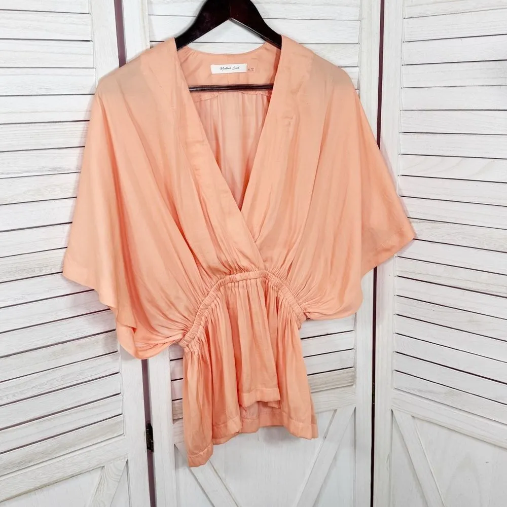 Mustard Seed Deep V Neck Bat Wing Peplum Blouse Peach Small - Image 10