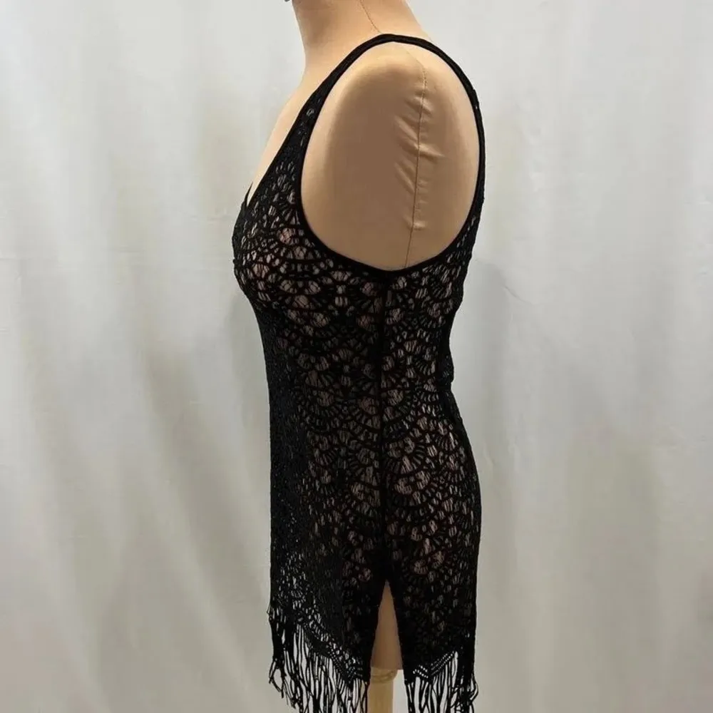 Agent Provocateur Black Fringe Lace Cover Up Dress Large - Image 8