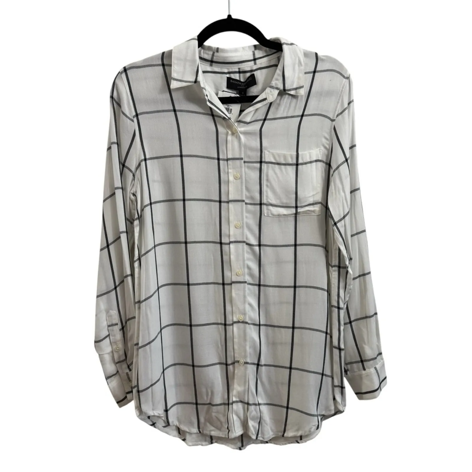 Banana Republic Factory Boyfriend Fit Window Pane Button Down Shirt NWT - Image 2