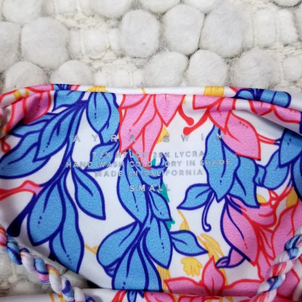 Ayra Swim Panama Strappy Cheeky Swimsuit Floral Sz Small Blue - Image 7