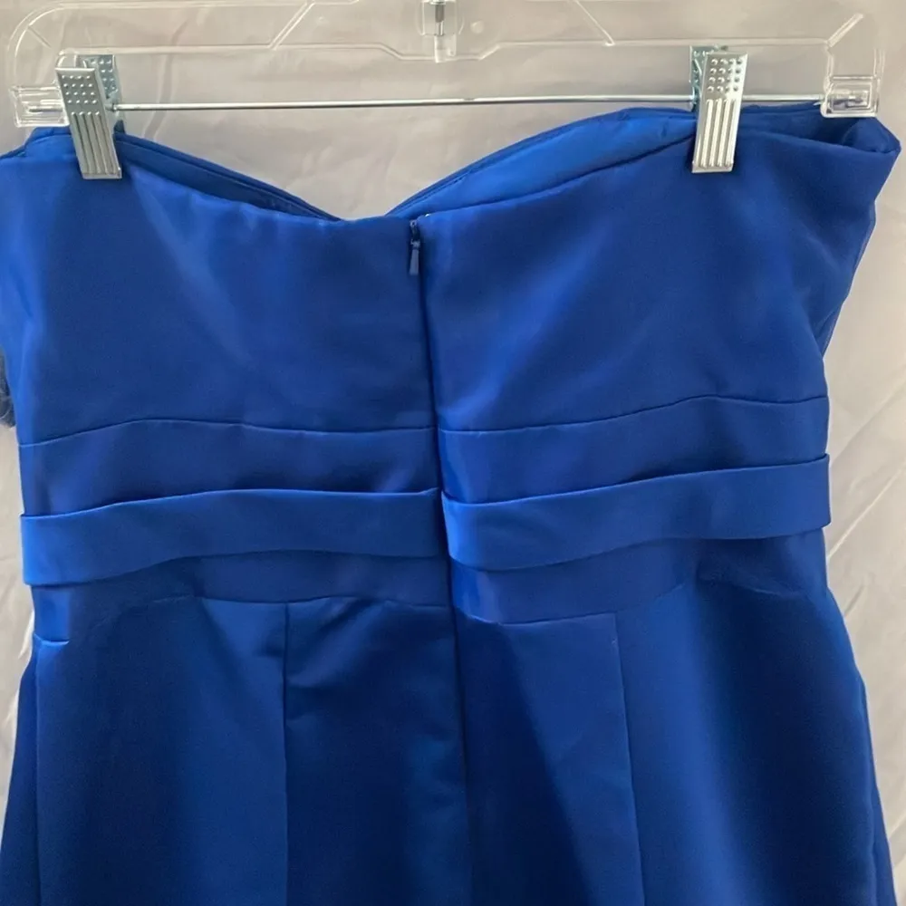 David’s Bridal: Royal Blue Strapless Dress with tulle on bottom- zip back- sz 14 - Image 10