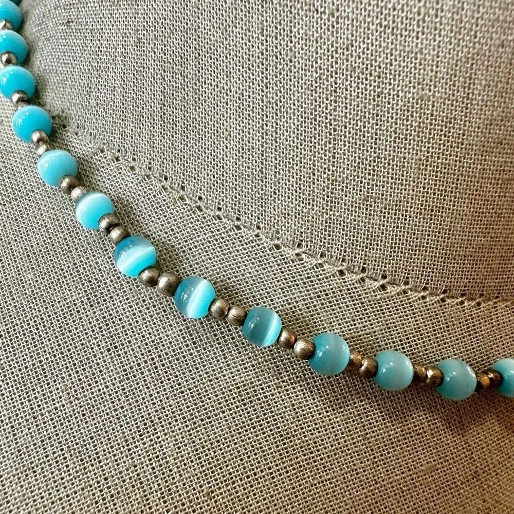 Blue cat eye silver plated choker necklace Blue - Image 2