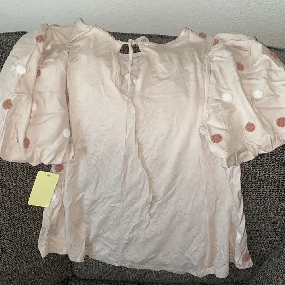 ✨HP✨Embroidered Polka Dot Puff Sleeves Blouse✨ Brown Size L - Image 6