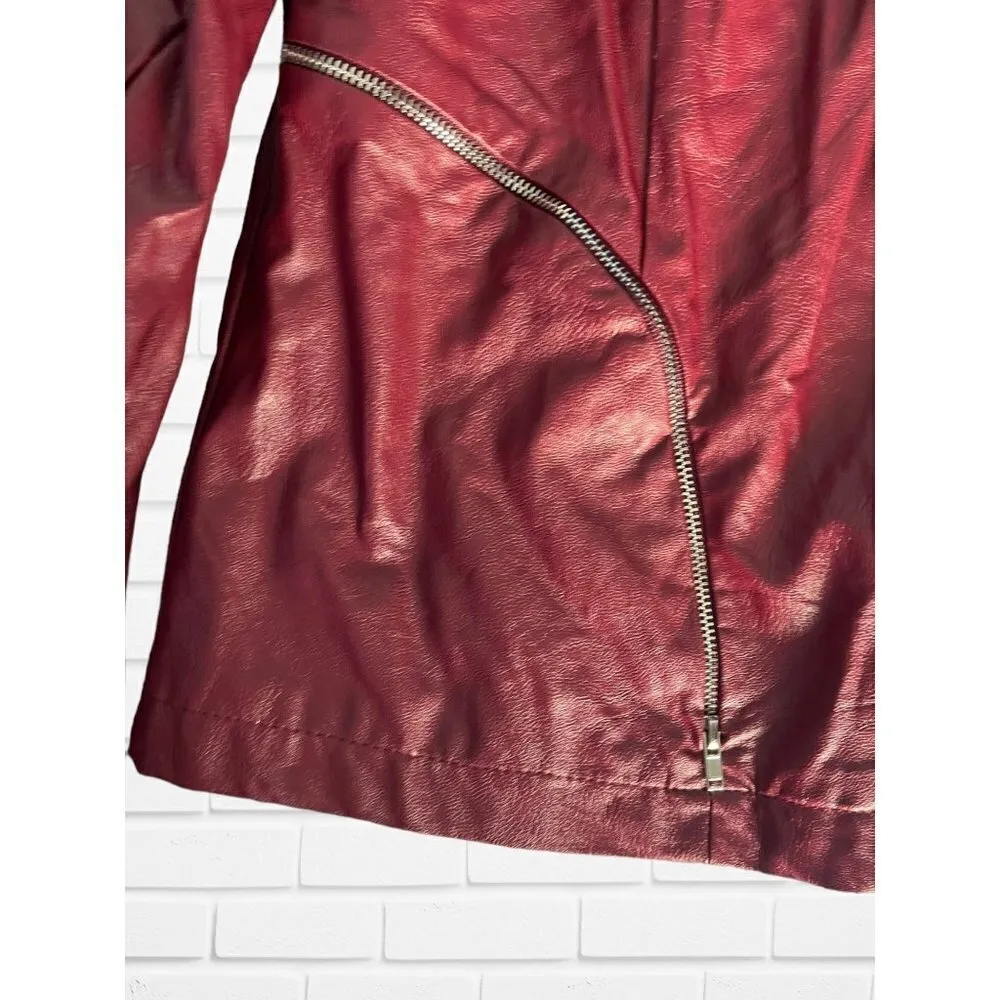 Ashley Stewart Jacket Women's Size 14 Red Pleather Zip Up Faux Leather - Image 4