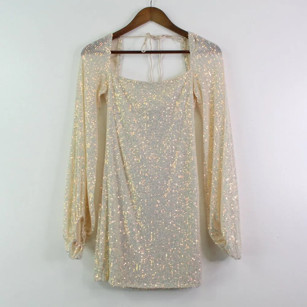 Lucy In the Sky Shantelle Sequin Long Sleeve Mini Dress in Champagne Size M‎ - Image 3