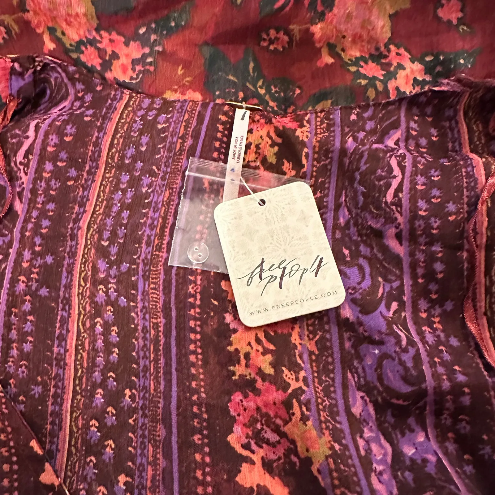 Free People Magic Hour Sheer Floral Wrap Tunic Top Red Pink Combo Size XS - Image 6