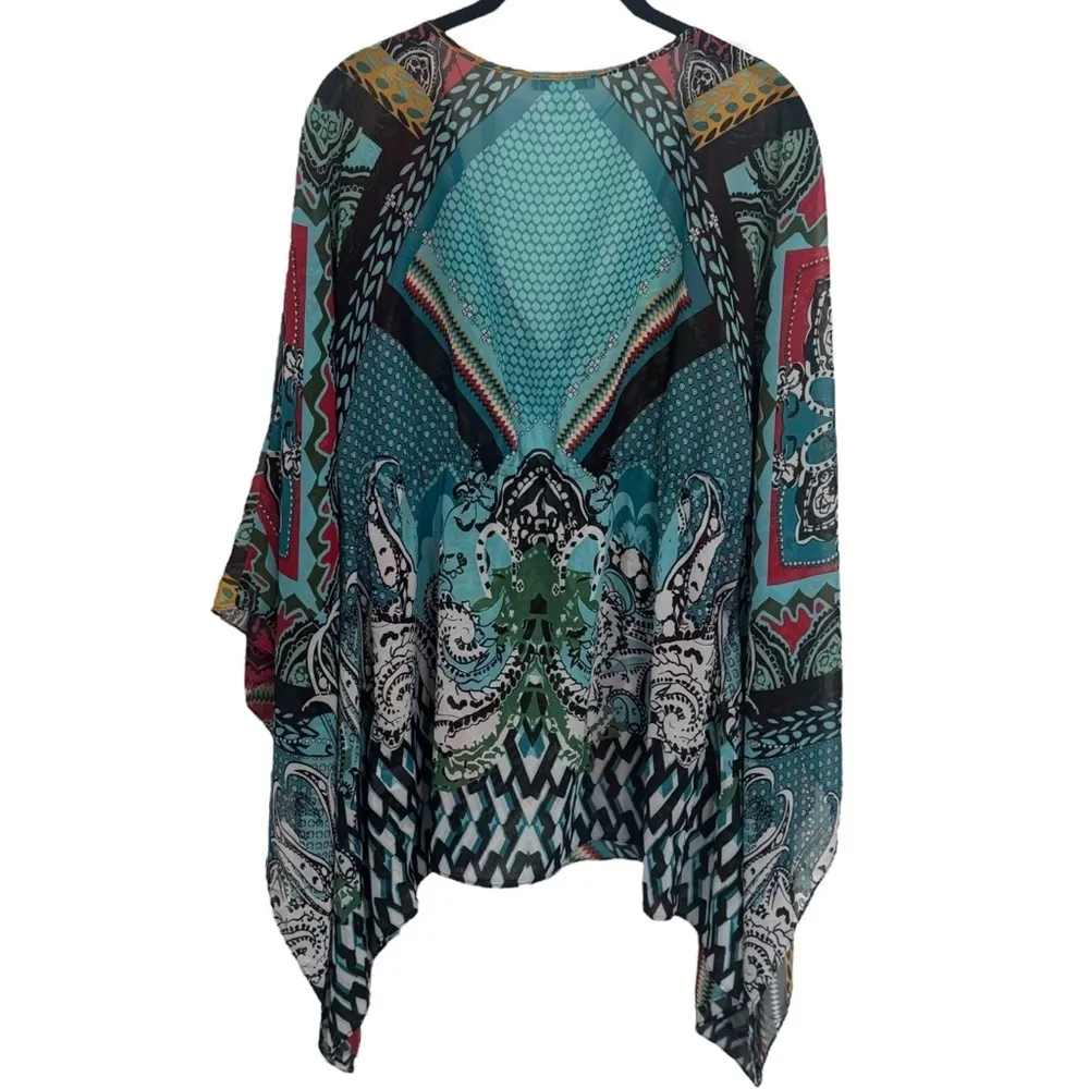 Boston Proper Multicolor Geometric Print Sheer Resort Vacation Swim‎ Cover up M - Image 5