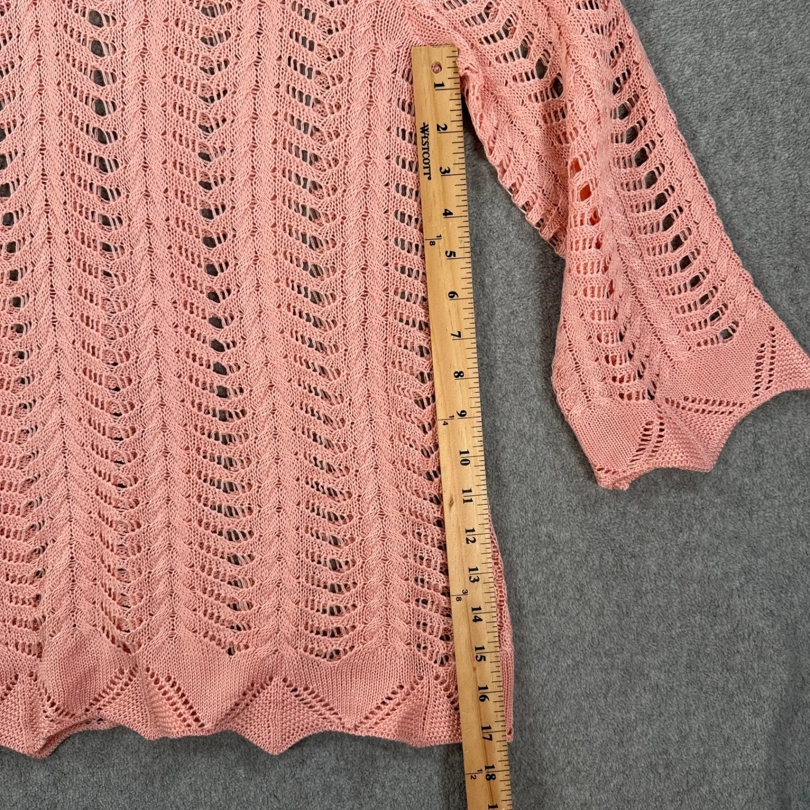 Cato Est. 1946 Open Knit Crochet Sweater Women's XL Pink V-Neck Scallop Hem - Image 5