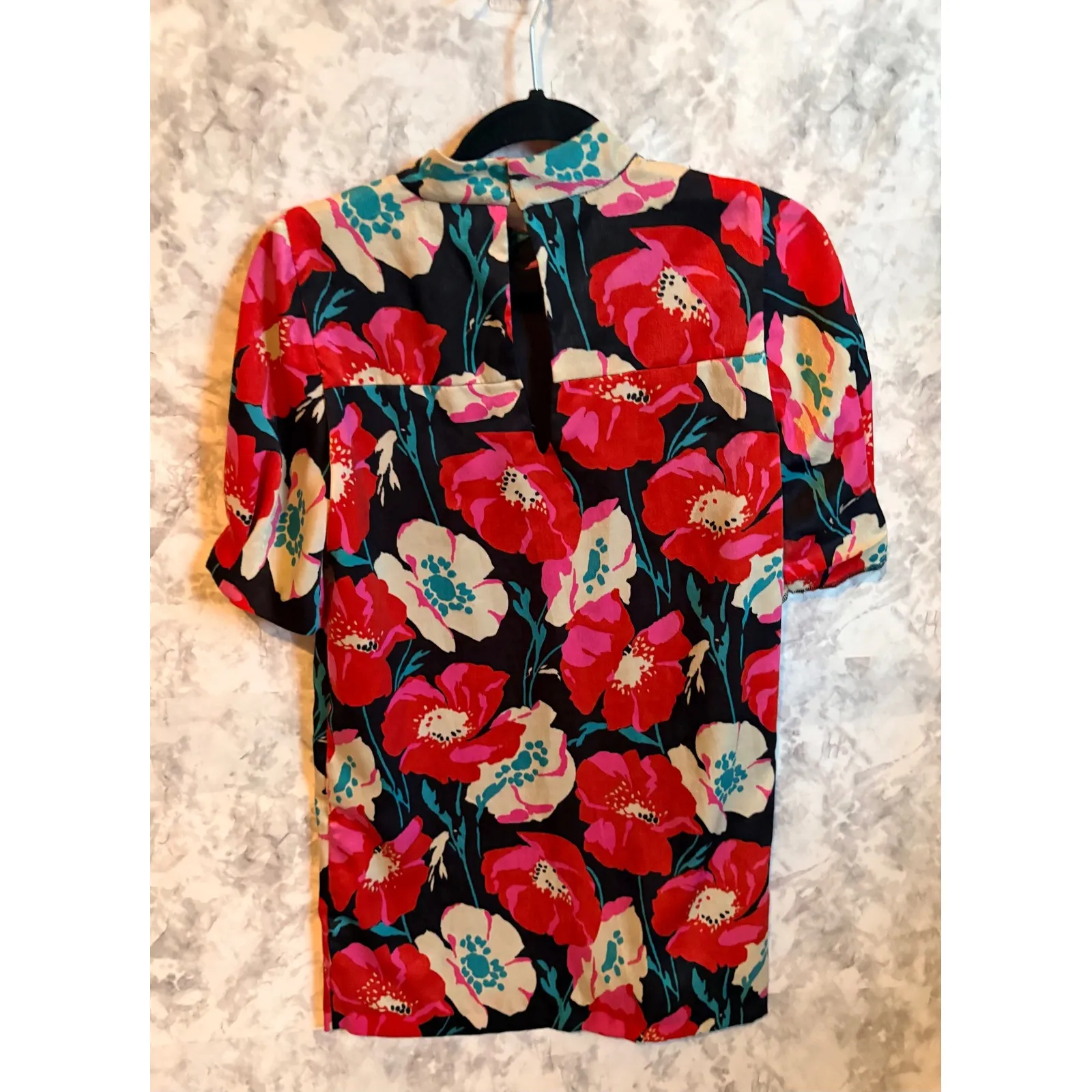 Zara Trafaluc Poppy Floral  Print Mock Neck Short Sleeve Mini Dress Size S - Image 2