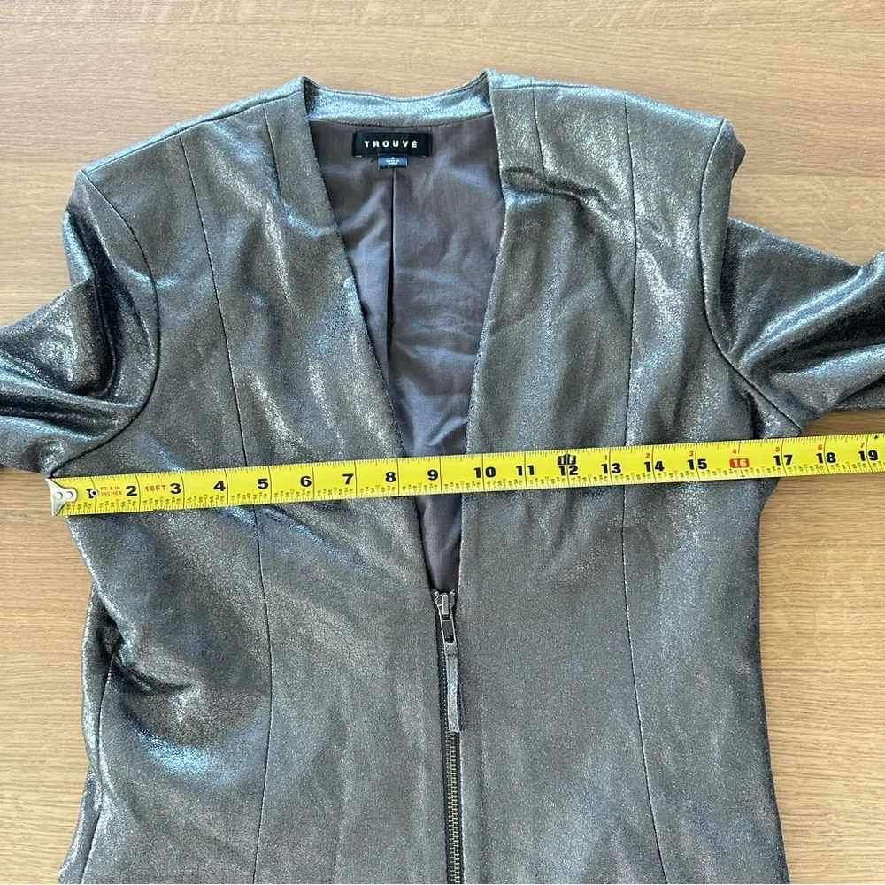 TROUVE Jacket Sz Small Sliver/Gold Metallic Blazer Party Date Club Fitted Zip Silver - Image 7