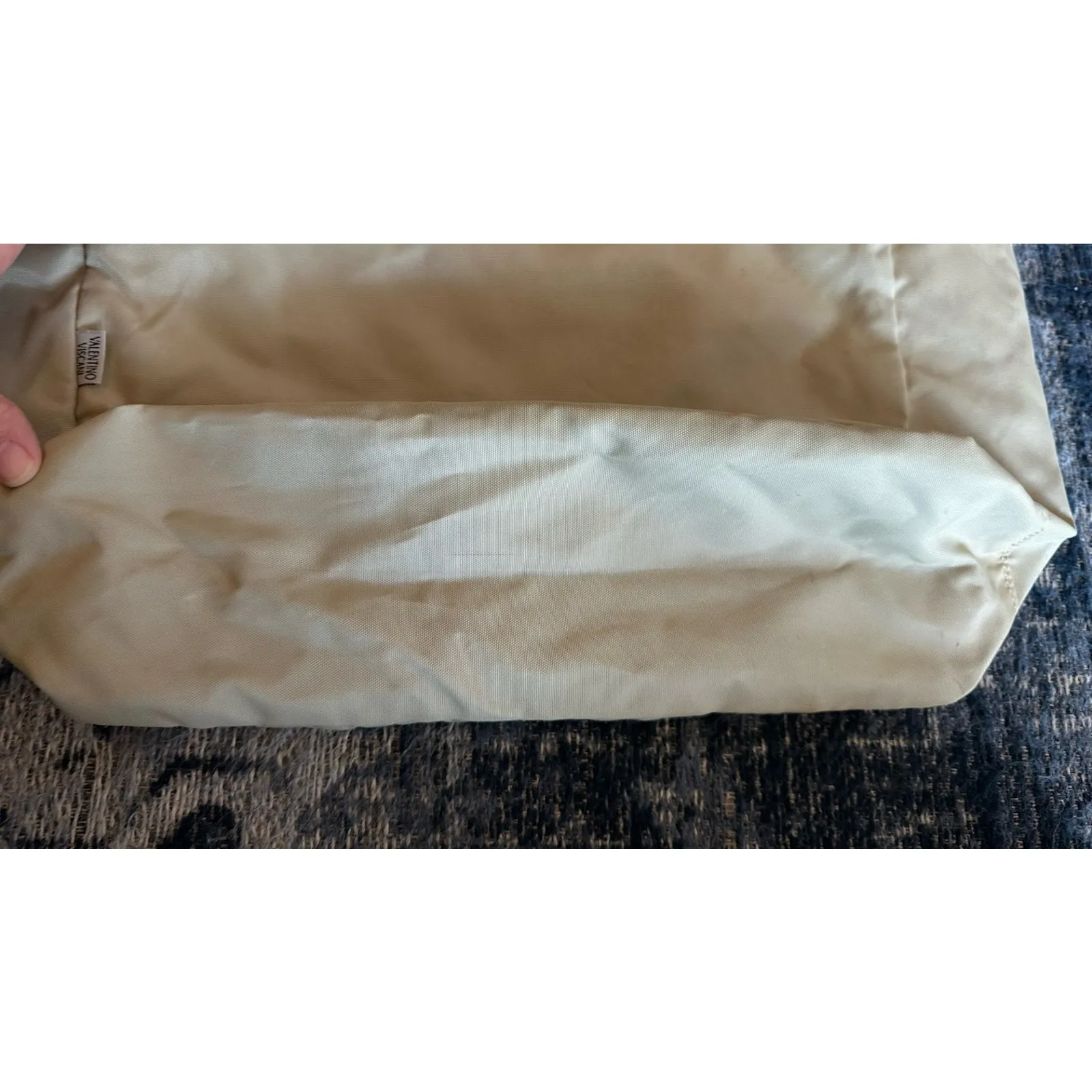 Valentino Viscani Nylon Tote Bag Travel Career Beige Zip Close Double Handle - Image 11