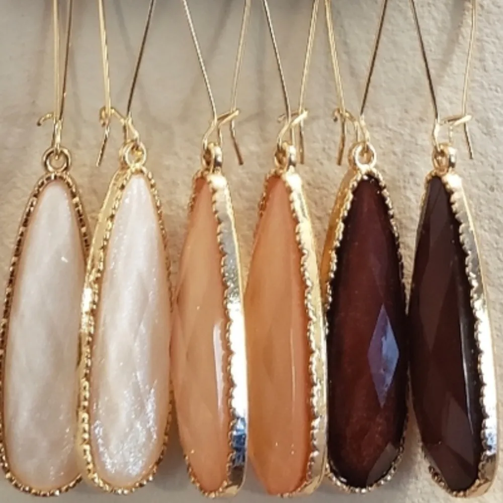 Catherine Malandrino Sparkly Gold Framed Drop Earrings Set: Cream Peach Burgundy - Image 2