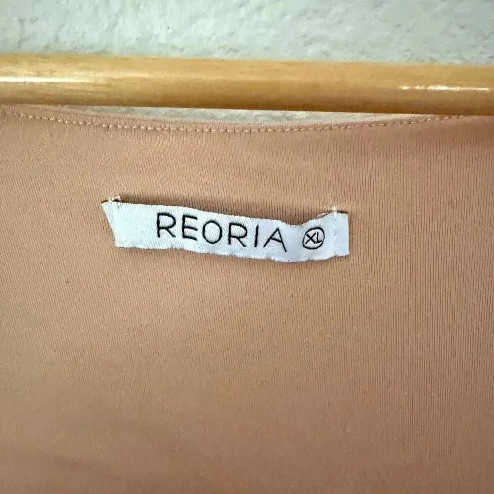 PEORIA | Dark Nude Peach Square Neck Long Sleeve Bodysuit Snap Closure | Size XL Tan - Image 4