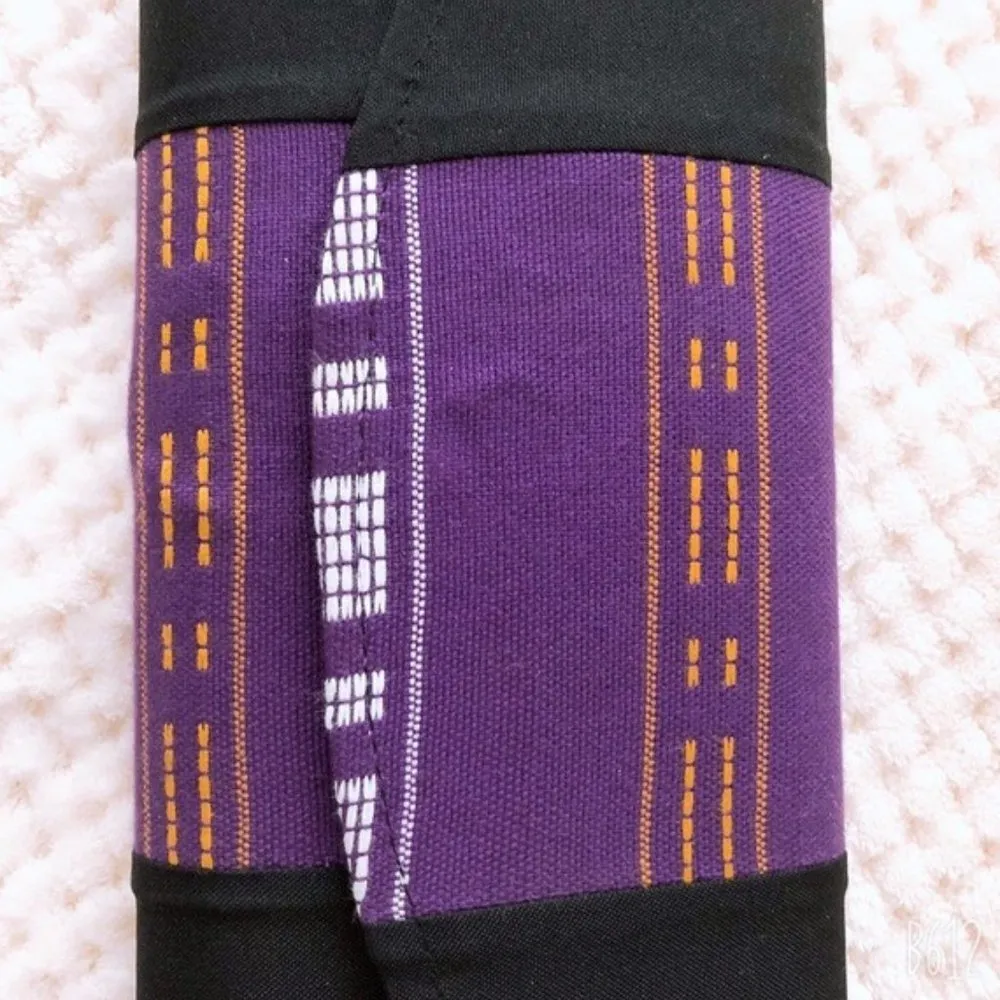 African Print Clutch Bag Kente Black & Purple Hand - Image 2
