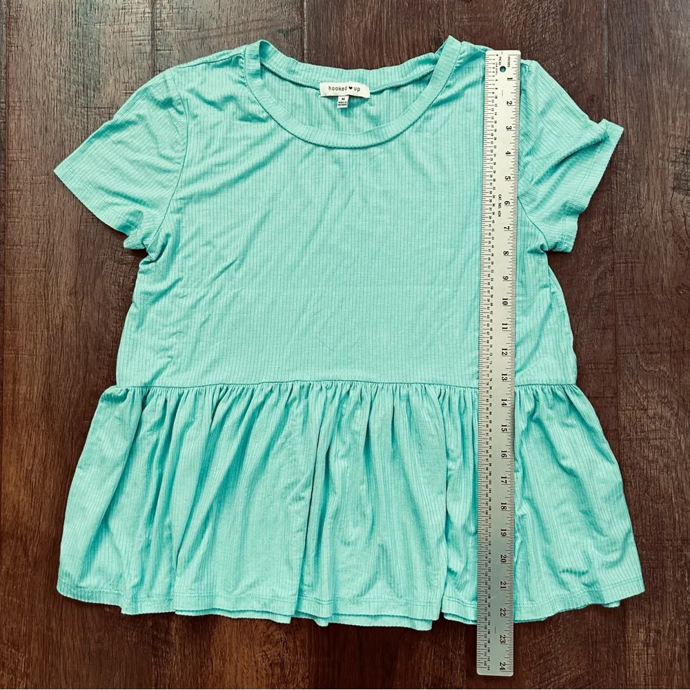 HOOKED UP turquoise teal baby doll top, size M Blue Size M - Image 5