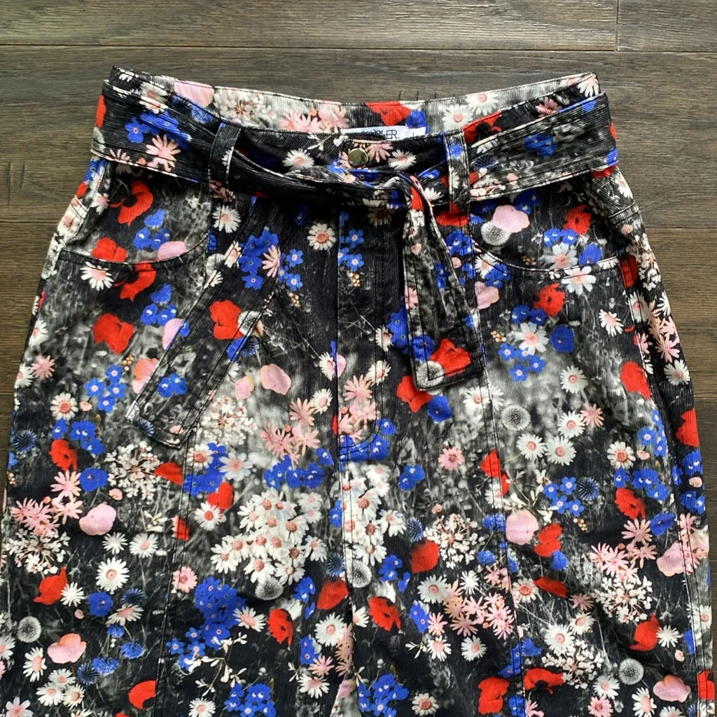 MARIA CHER Corduroy Pant Womens Sz Large Floral Print Red - Image 2