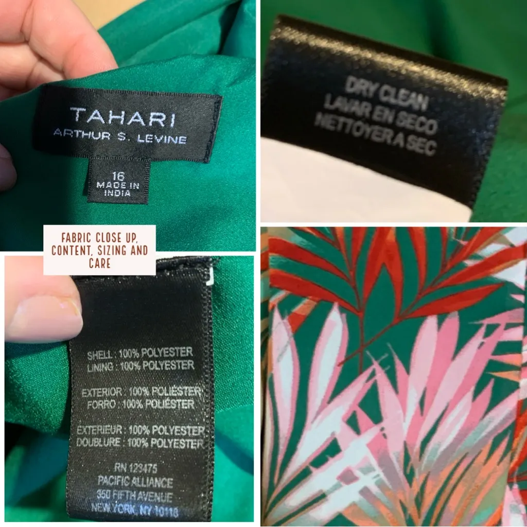 TAHARI ASL GREEN & PINK TROPICAL PRINT CHIFFON MIDI DRESS AND BELT (16) - Image 11