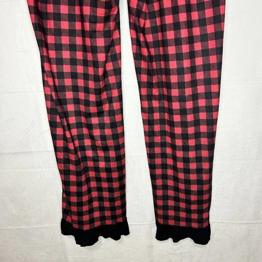 Simply Southern Pajama Pants Red Black Check Lounge Ruffle Hem Sz M (28x29) - Image 8