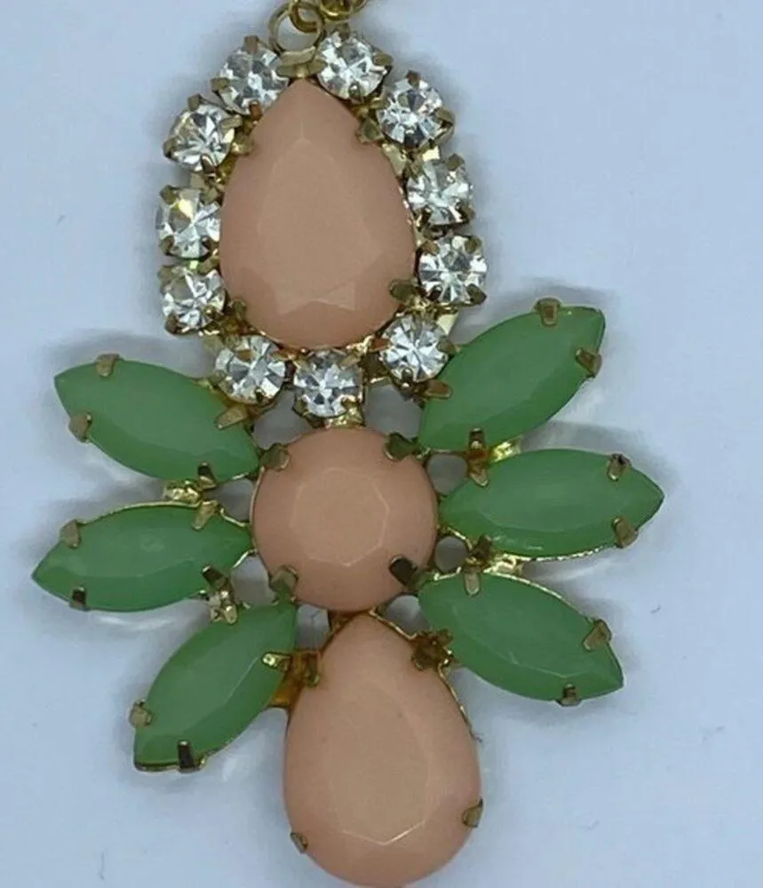 Gold-Tone Pink Green Gemstone Rhinestone Necklace - Image 6