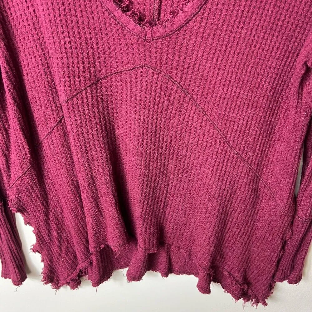 Free people‎ red sunset park v neck thermal top women’s size XS oversized - Image 4