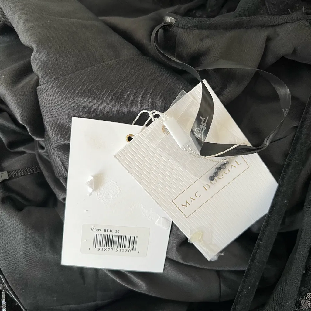 NEW NWT Mac Duggal Jewel Encrusted Illusion Long Sleeve A Line Maxi Gown Black - Image 12