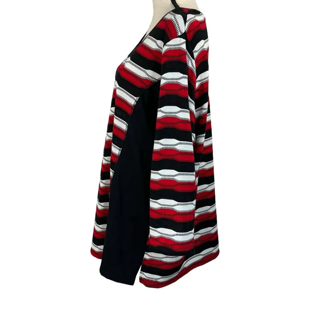 Allison Daley Plus 3X-Large Top Striped 3/4 Sleeve Round Neck Slits Stretch - Image 5