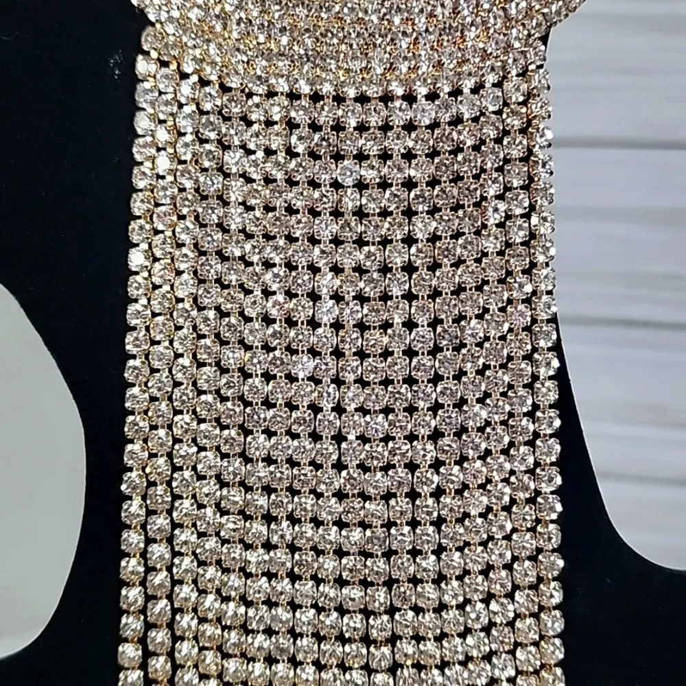 Large Statement Rose Flower Brooch Pin Yellow Gold Rhinestone Fringe New - Image 5