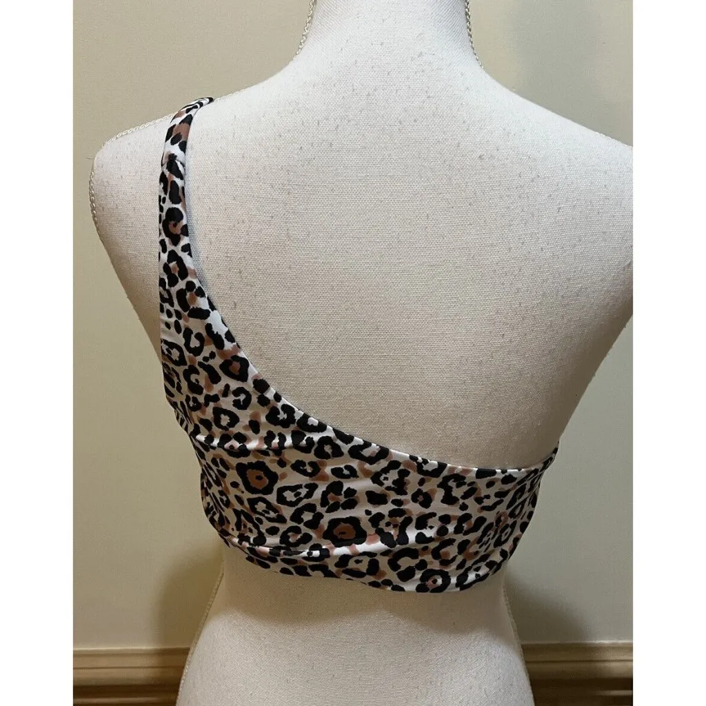 Shein Bikini Top Size One Shoulder Medium ~ Leopard Print Brown/Black - Image 3