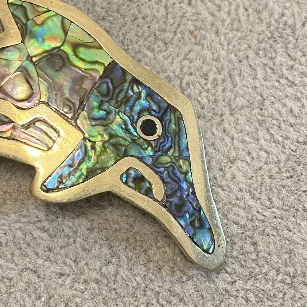 Vintage Alpaca Mexico Silver Abalone Dolphin Pin Brooch - Image 2