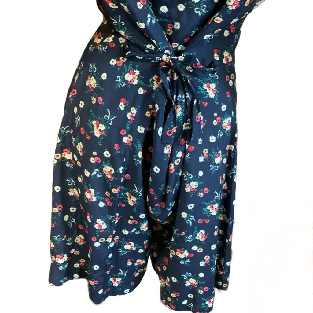 NEW YORK STYLE VINTAGE 1990'S FLORAL PRINT NAVY BLUE, RED & YELLOW ROMPER (L) Blue Size L - Image 8