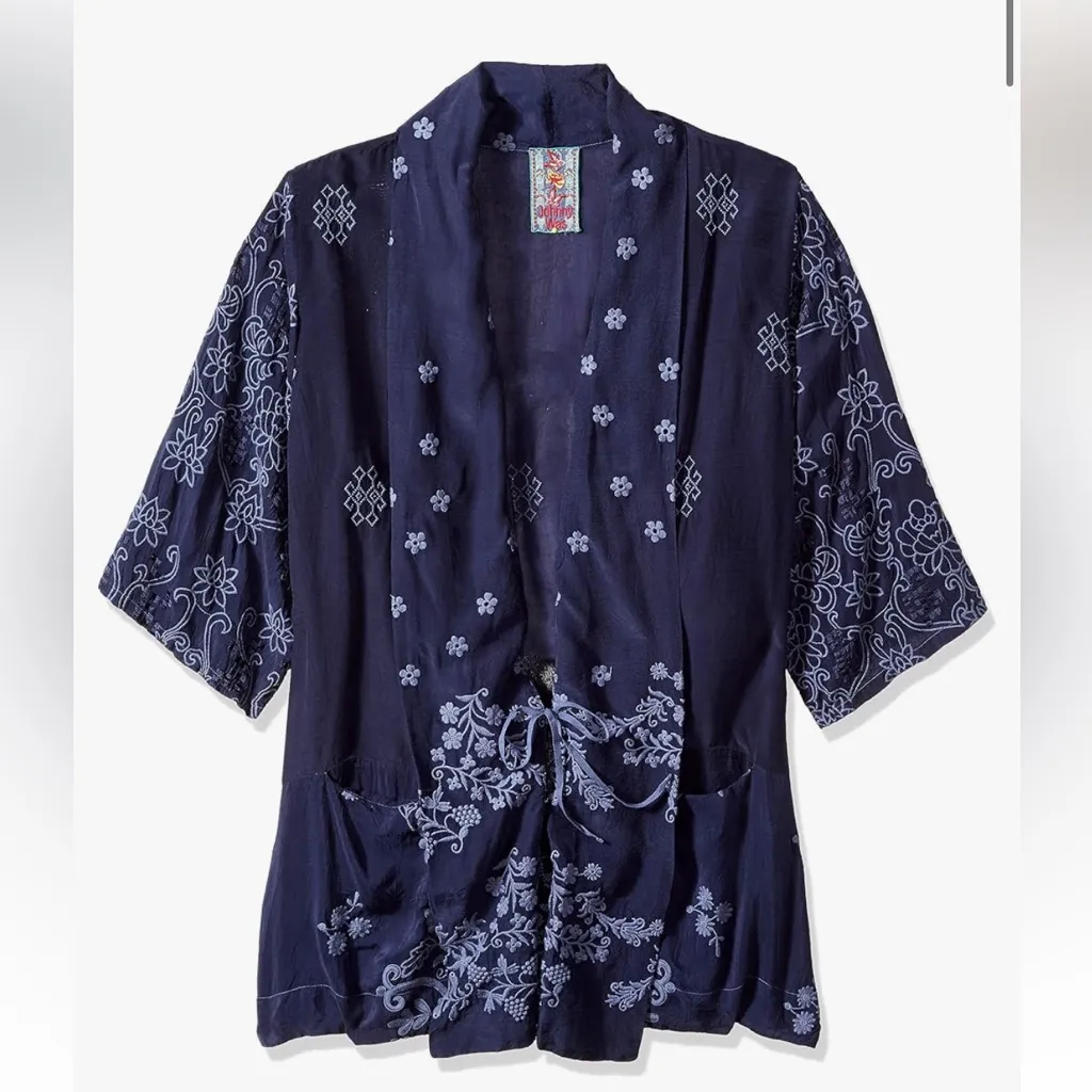 NWOT Johnny Was Motley Blue Embroidered Kimono Jacket Cardigan Size Small - Image 4