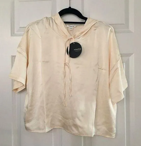 mittoshop Short-Sleeve Hoodie, Cream, Ivory, Size S - Image 1