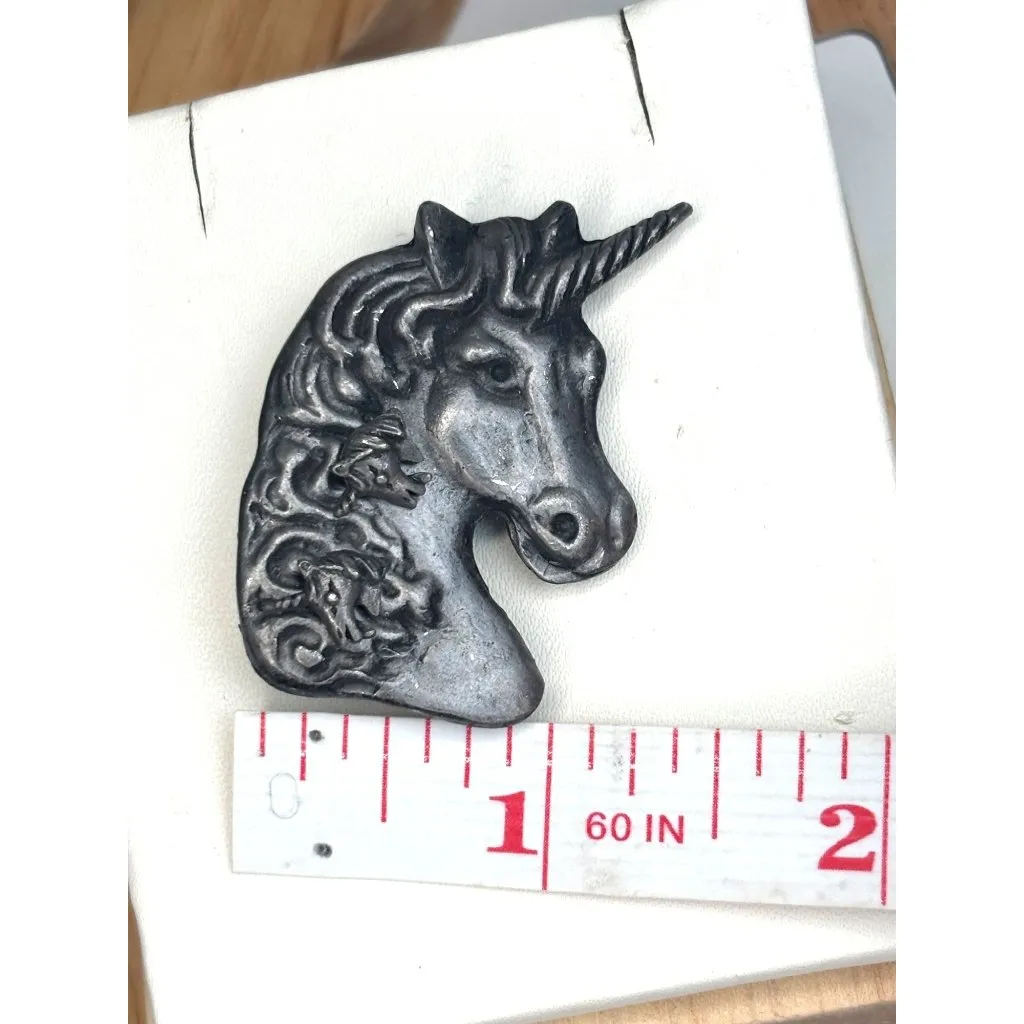 Vintage Pewter Unicorn Brooch With Intricate Detailing & earrings set Silver - Image 5