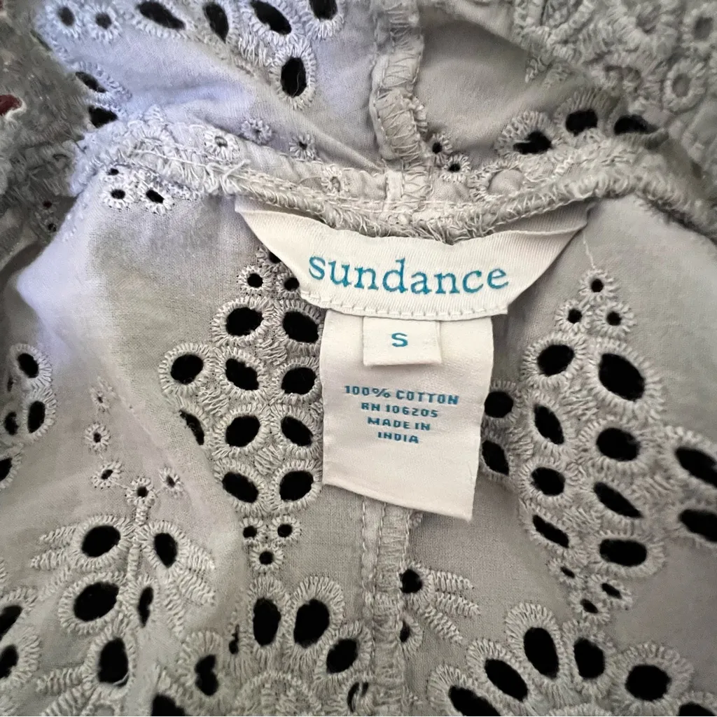 SUNDANCE Moonlight Eyelet  open front Jacket Grey Womens SIZE SMALL crochet boho - Image 12