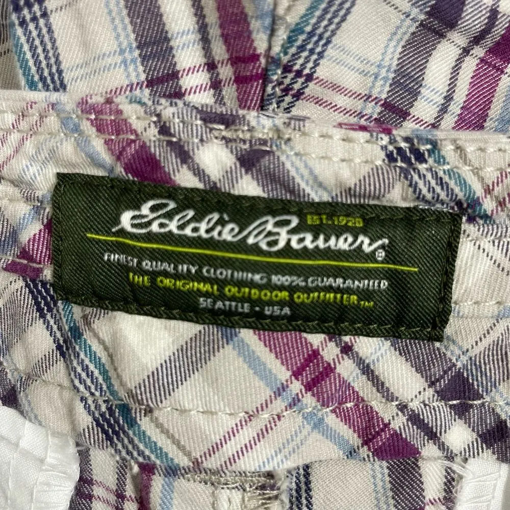 Eddie Bauer Women's Preppy Purple Plaid Bermuda Shorts - Size 10 - 12" Inseam - Image 4