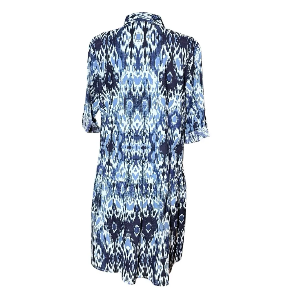 Tuckernuck Ro's Garden Tyla Deauville Blue Ikat Midi Shirt Dress Medium Cotton - Image 6