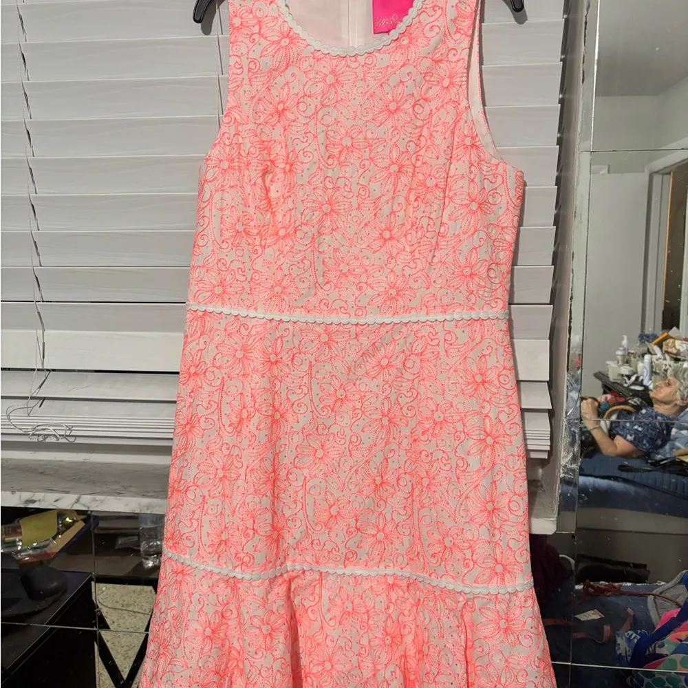 Lilly Pulitzer Ellen Dress Cantaloupe Embroidered Lasercut size 6 - Image 3