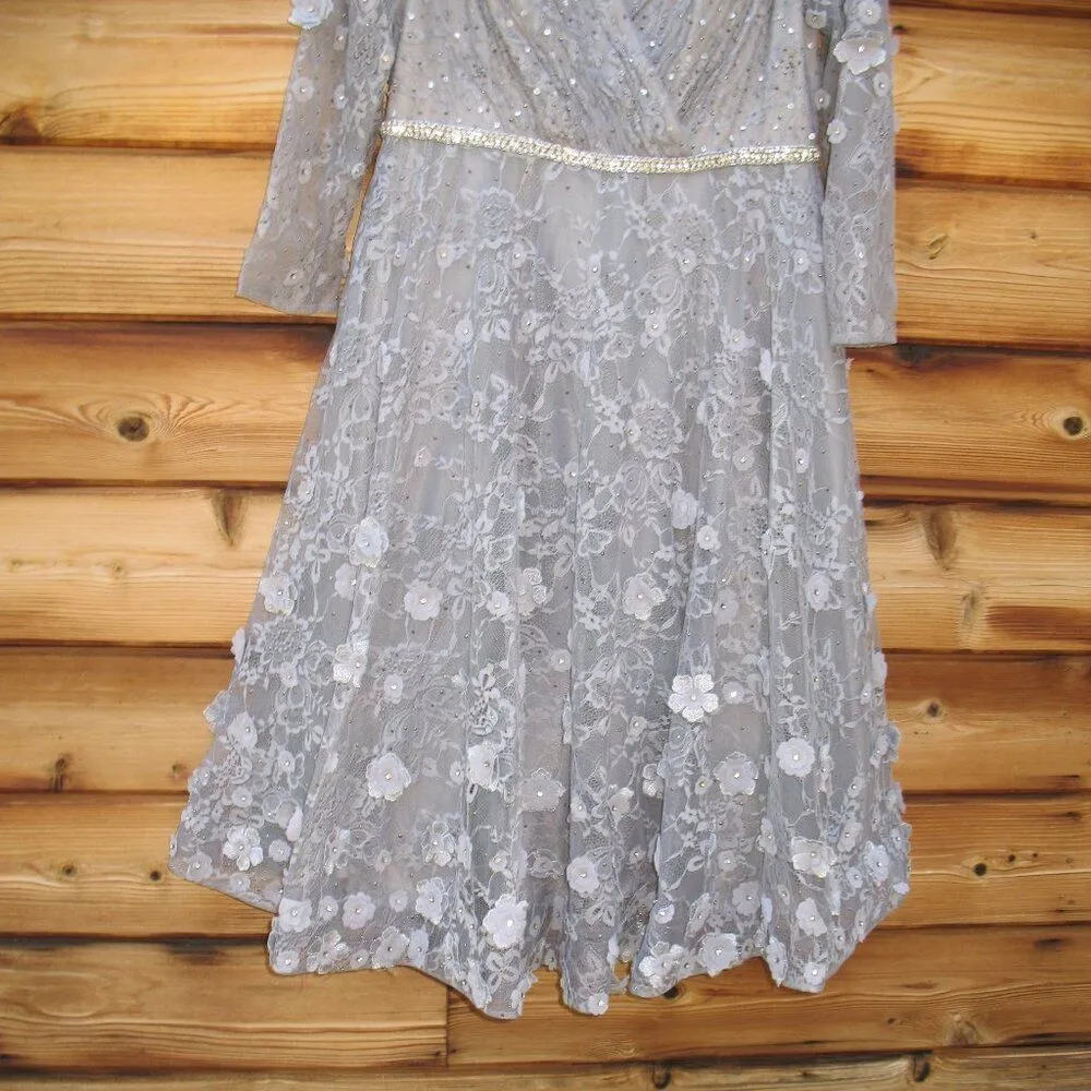 MAC DUGGAL 67387 Gray Floral Embellished Lace A-Line Cocktail Dress - Image 11